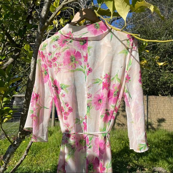 Lulu’s | Floral Tie Dress Robe Duster Sheer Pink - Picture 5 of 9